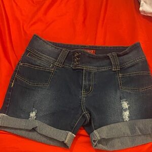 Red Rivet Dark Blue Jean Shorts